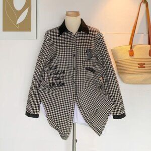 Black White Gingham Check Oversized Shacket Jacket